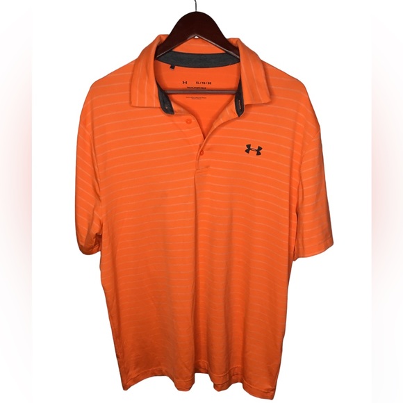 Under Armour Men’s polo shirt - Orange/White Striped- Size XL - EUC - Picture 1 of 5